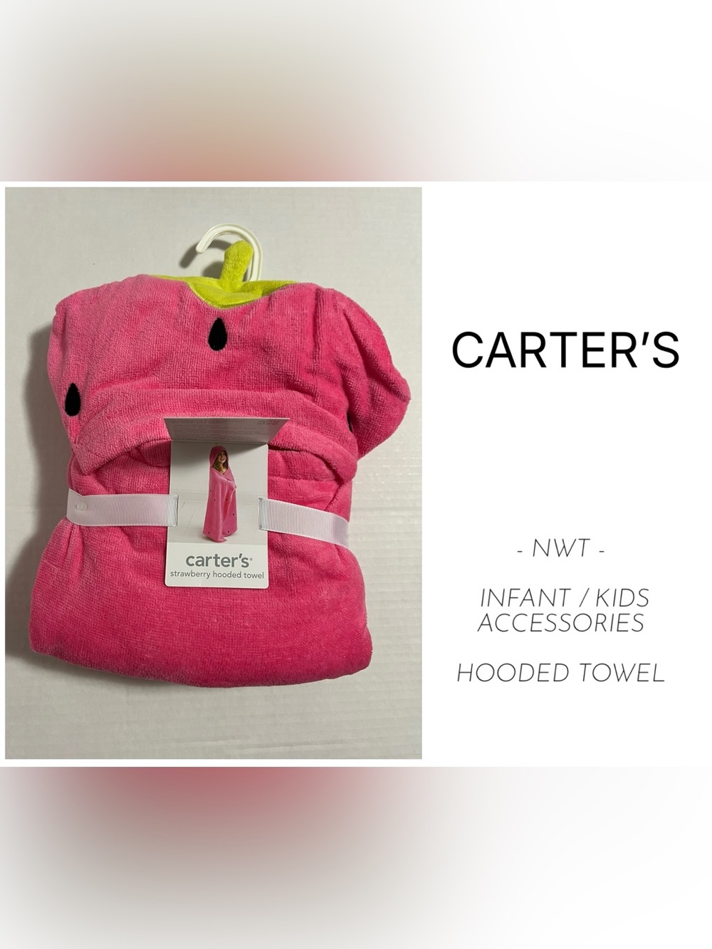 CARTER’S - NWT - 50”X27” - INFANT / KIDS HOODED STRAWBERRY TOWEL